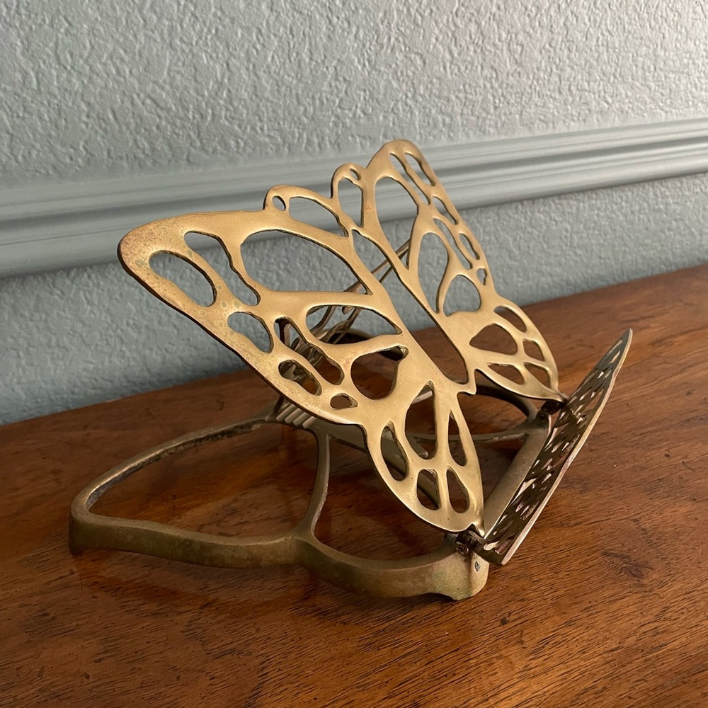 Vintage 1970’s Fritz brass butterfly book holder. Brass easel